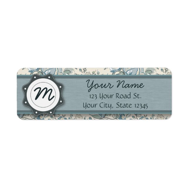Blue and Cream Roses with Monogram Label (Front)