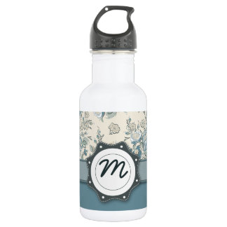 Blue and Cream Roses with Monogram Water Bottle