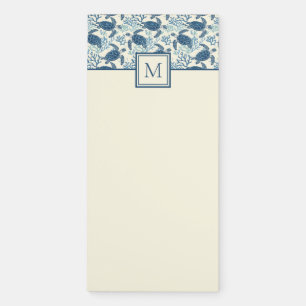 Blue and Cream Sea Turtle Monogram Magnetic Notepad