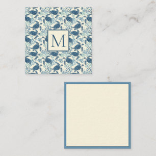 Blue and Cream Sea Turtle Monogram Note Card