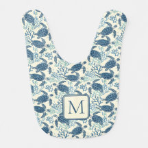 Blue and Cream Sea Turtles Monogram