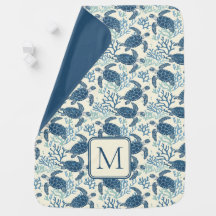 Blue and Cream Sea Turtles Monogram