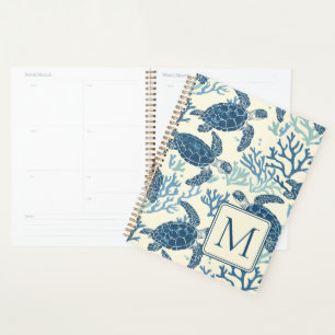 Blue and Cream Sea Turtles Monogram Planner
