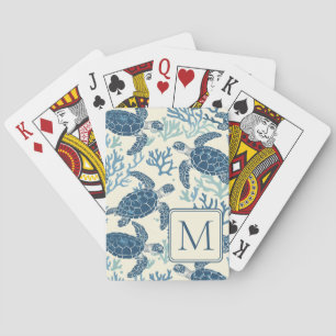 Blue and Cream Sea Turtles Monogram Poker Cards