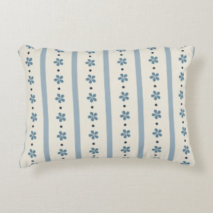 Blue And Cream Stripes And Flowers Accent Pillow