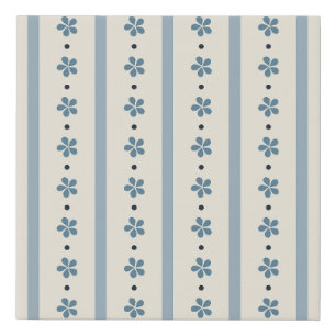 Blue And Cream Stripes And Flowers Faux Canvas Print