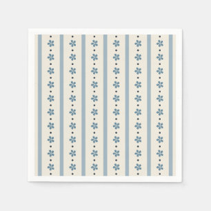 Blue And Cream Stripes And Flowers Napkins