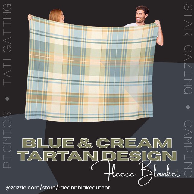 Blue and Cream Tartan Design Fleece Blanket (Creator Uploaded)