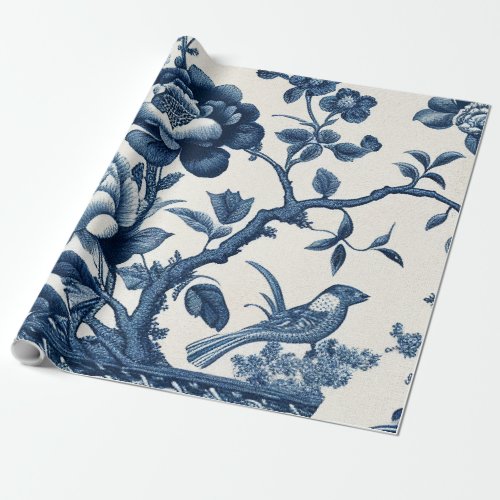 Blue and Cream Toile Wrapping Paper