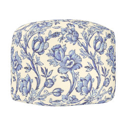 Blue and Cream Tulips French Country Decor Pouf