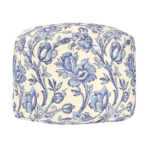 Blue and Cream Tulips French Country Decor Pouf