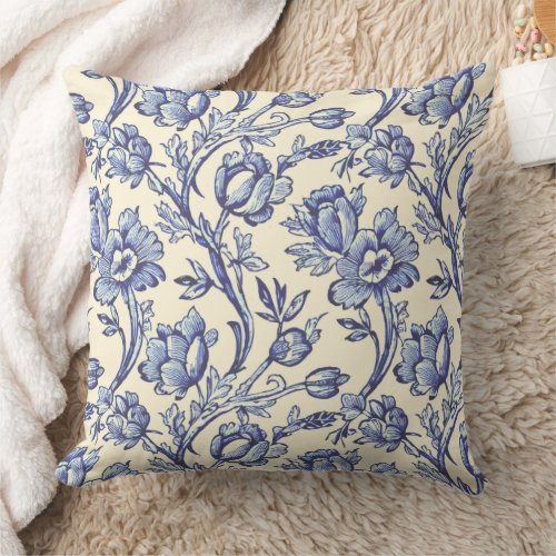Blue and Cream Tulips French Country Decor Throw Pillow