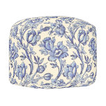 Blue and Cream Tulips Toile French Country Decor Pouf