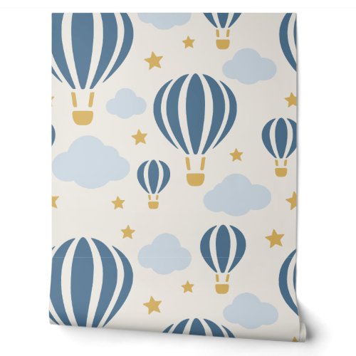 Blue and Cream Up Up and Away Balloons Wallpaper