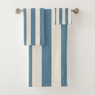 Blue And Cream Vertical Stripes Bath Towel Set
