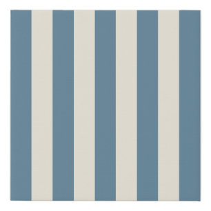 Blue And Cream Vertical Stripes Faux Canvas Print