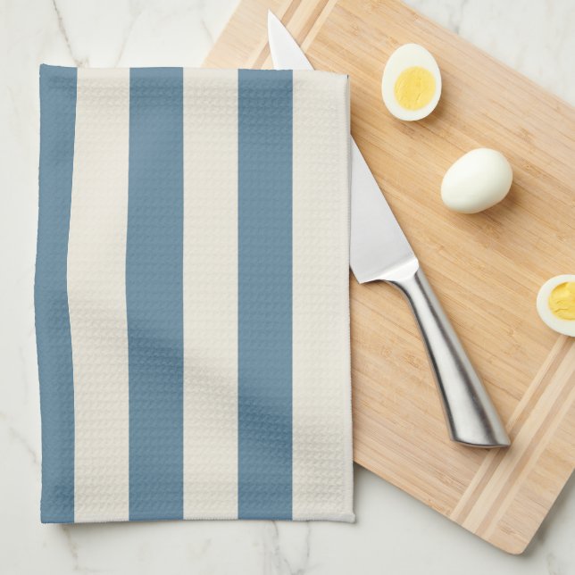 Blue And Cream Vertical Stripes Kitchen Towel (Quarter Fold)