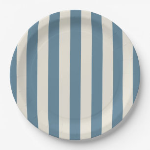 Blue And Cream Vertical Stripes Paper Plates