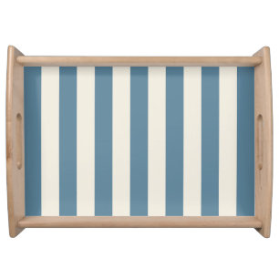 Blue And Cream Vertical Stripes Serving Tray
