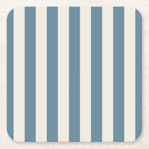 Blue And Cream Vertical Stripes Square Paper Coaster