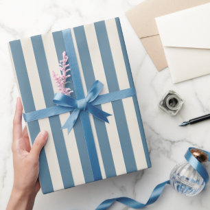 Blue And Cream Vertical Stripes Wrapping Paper