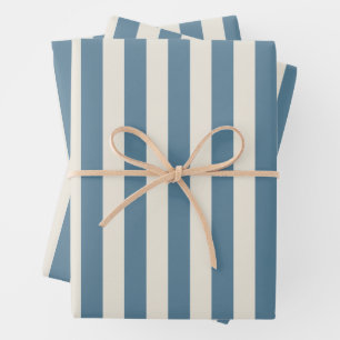 Blue And Cream Vertical Stripes Wrapping Paper Sheets