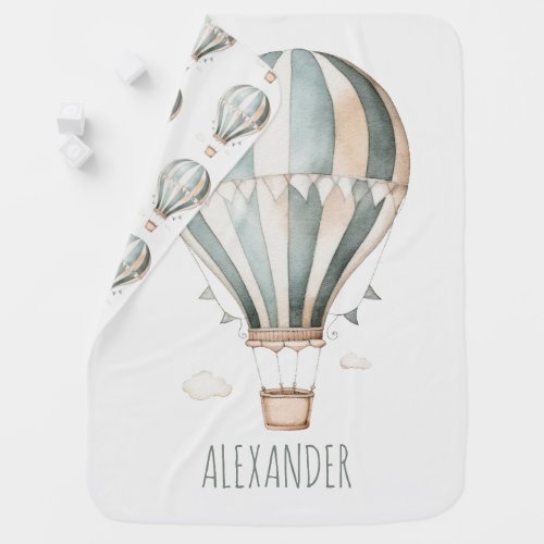 Blue and Cream Vintage Hot Air Balloon Baby Blanket