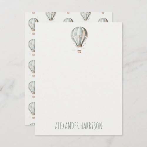 Blue and Cream Vintage Hot Air Balloon Kids Note Card