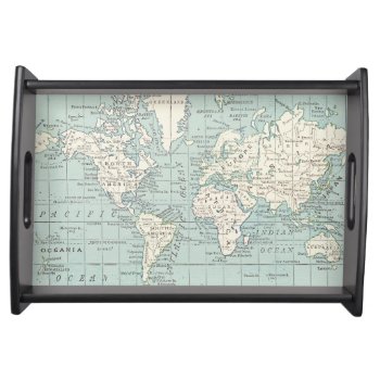 Blue And Cream World Map Tray by Mapology at Zazzle