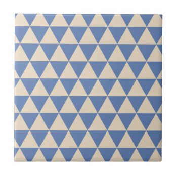 Blue And Creamy White Triangle Pattern Tile by CozyMode at Zazzle