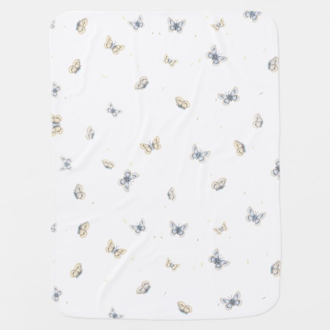Blue and Crème Butterflies Charming Garden Fauna Baby Blanket (Front)