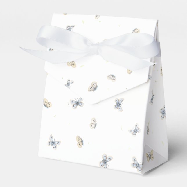 Blue and Crème Butterflies Charming Garden Fauna F Favor Boxes (Front Side)
