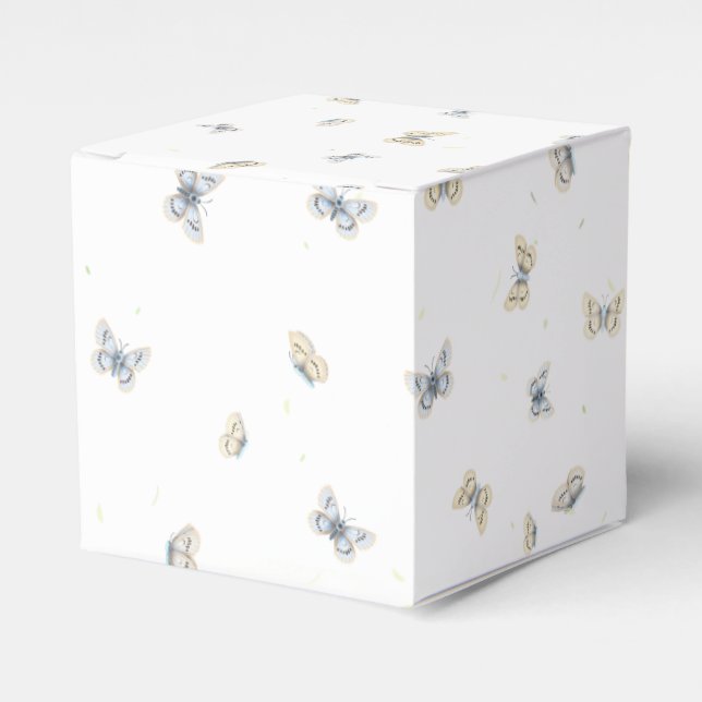 Blue and Crème Butterflies Charming Garden Fauna Favor Boxes (Front Side)
