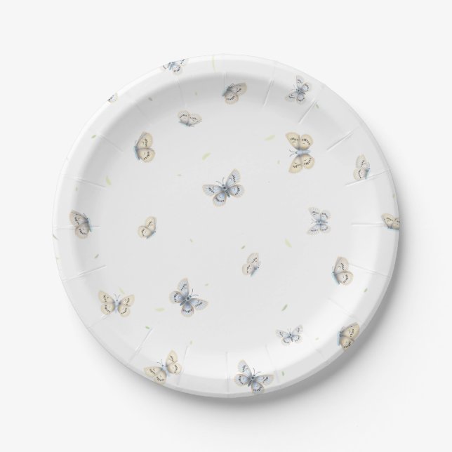Blue and Crème Butterflies Charming Garden Fauna Paper Plates (Front)