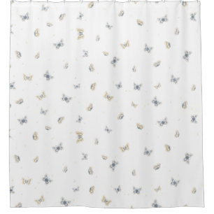 Blue and Crème Butterflies Charming Garden Fauna Shower Curtain