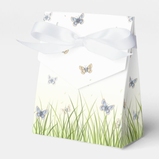 Blue and Crème Butterflies Charming Garden Scene Favor Boxes (Front Side)