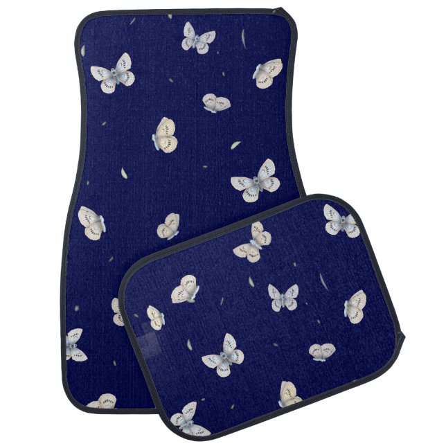 Blue and Crème Butterflies Dreamy Midnight Blue Car Floor Mat (Set)