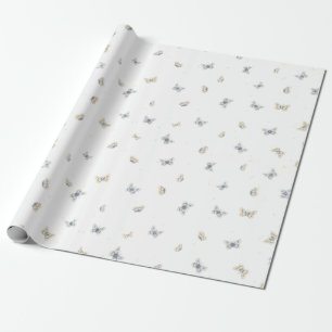 Blue and Crème Butterflies Garden Fauna Wrapping Paper