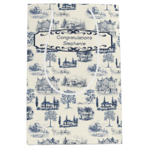 Blue And Creme Toile Congratulations Medium Gift Bag