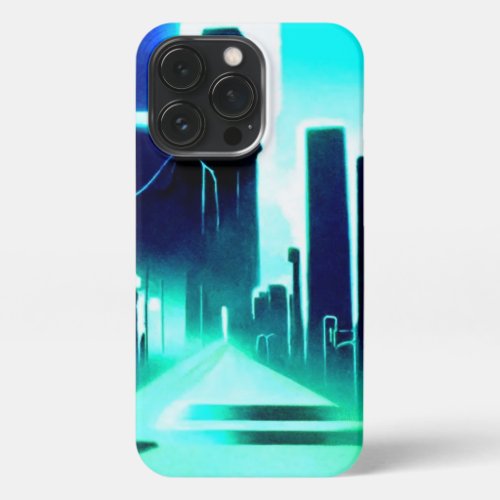 Blue and Cyan Gritty Futuristic City iPhone 13 Pro Case