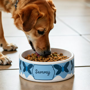 Blue And Dark Blue Butterfly Pet Food Bowl