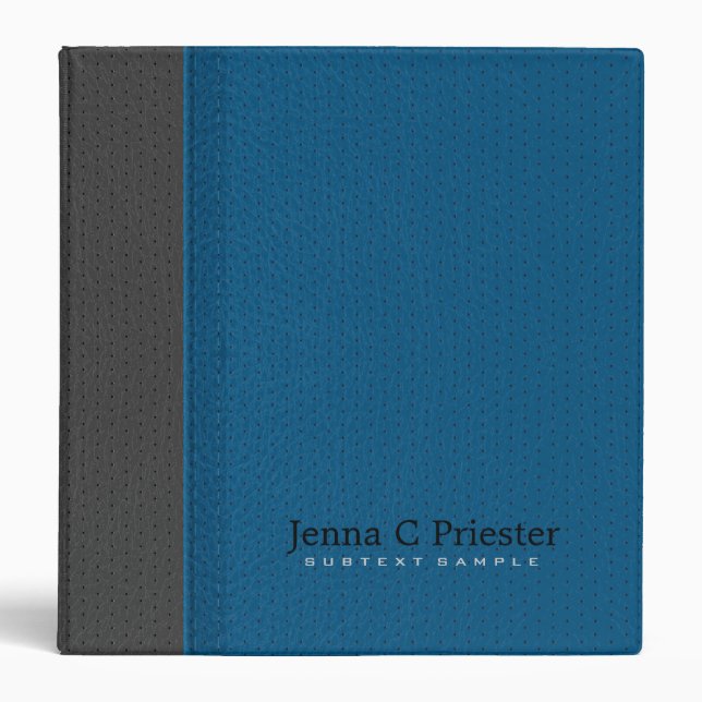 Blue And Dark Gray Stitched Leather Look Binder (Front)