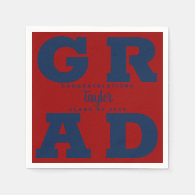 Blue and Dark Red Graduation Napkins (Front)