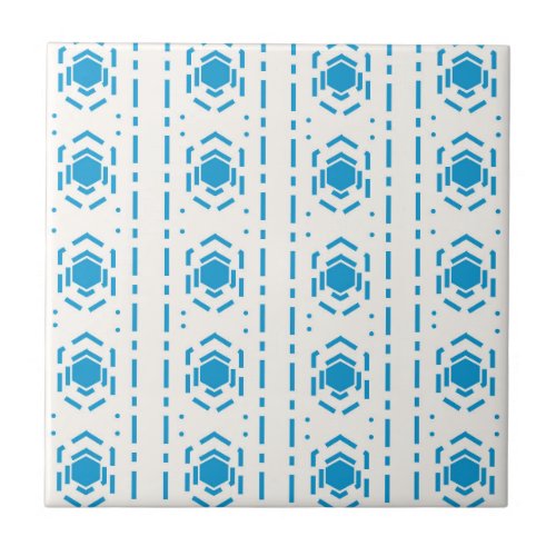 Blue and Ecru Mediterranean Style Pattern Ceramic  Ceramic Tile