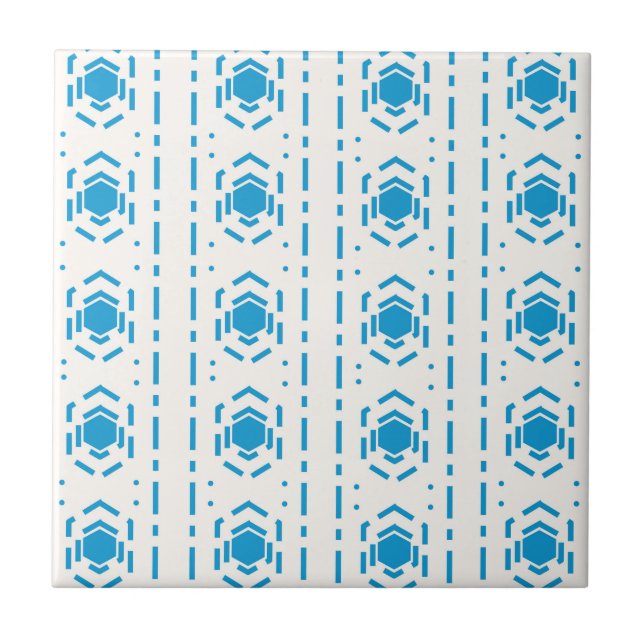 Blue and Ecru Mediterranean Style Pattern Ceramic  Ceramic Tile (Front)
