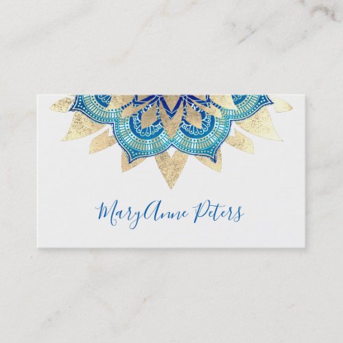 blue and faux gold business card