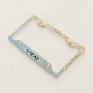 Blue and Faux Gold Glitter License Plate Frame