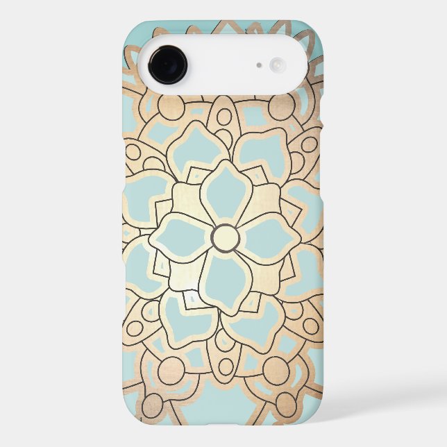 Blue and Faux Gold Leaf Lotus Flower Case-Mate iPhone Case (Back)