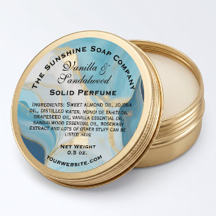Blue and Faux Gold Marble Solid Perfume Label