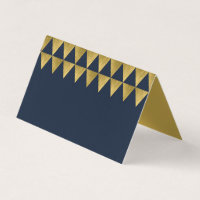 Blue and Faux Gold Triangle Geometric Pattern Place Card